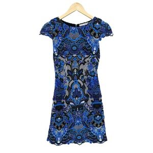 ALICE + OLIVIA Dress Embroidered Cocktail Embroidered Lined Blue